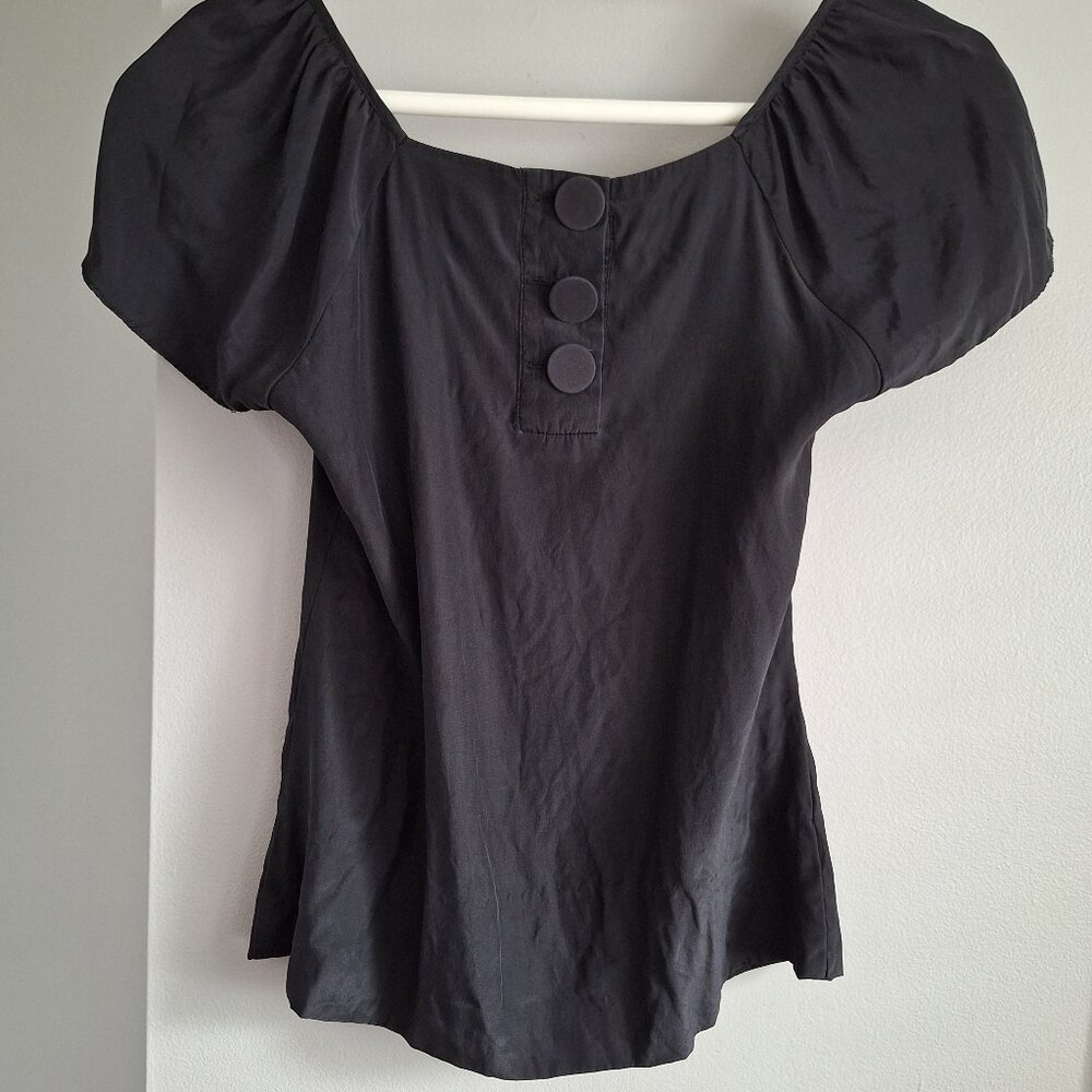 Central Park West Black Silk Short Sleeve Top - Picture 6 of 6